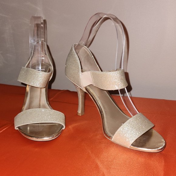 Fioni Gold Sparkle Double Strap Heels - Picture 2 of 9